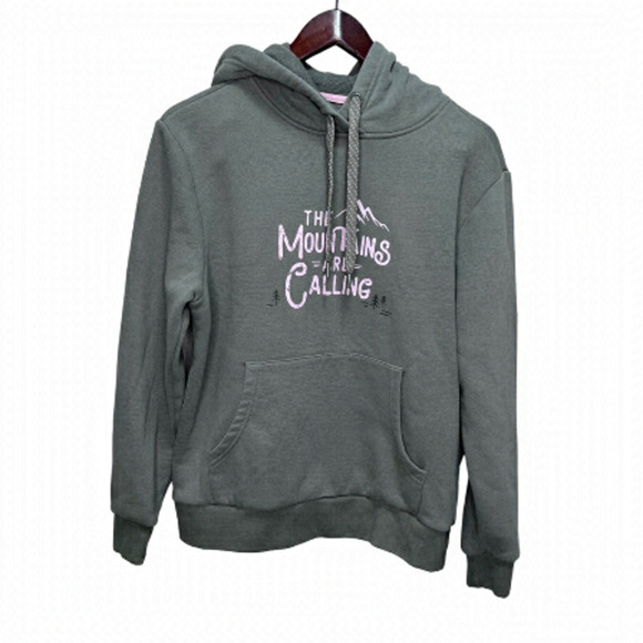 Mountain Warehouse The Mountains Are Calling Green Hooded Sweater Size 6 - Picture 1 of 7